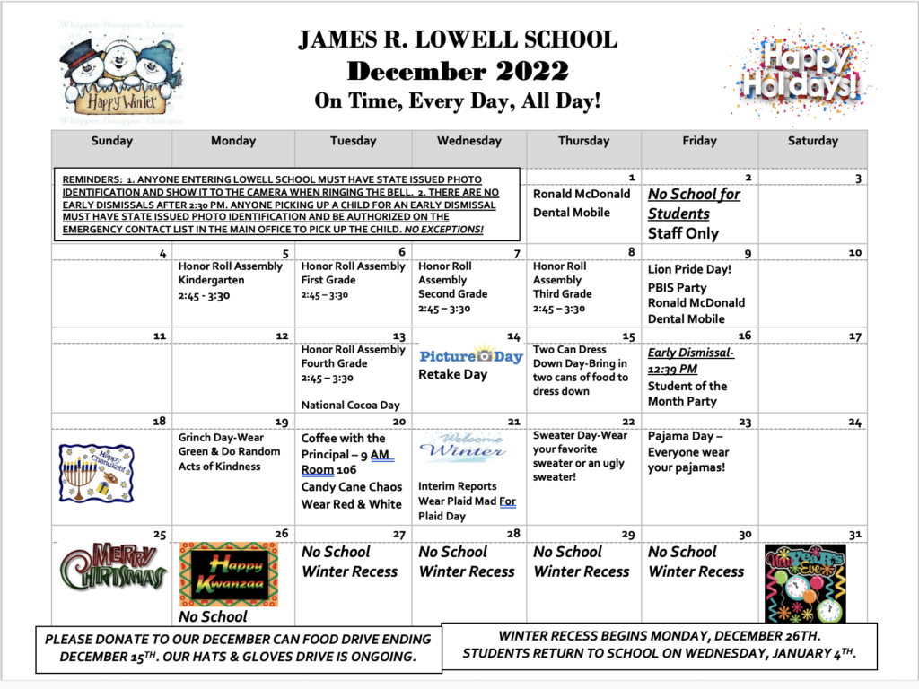 Calendar James R. Lowell School